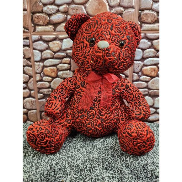 Sugar Loaf Red Bear Unique Textured Rose Pattern Valentine Bear 12" Rare #A74 - Picture 1 of 8
